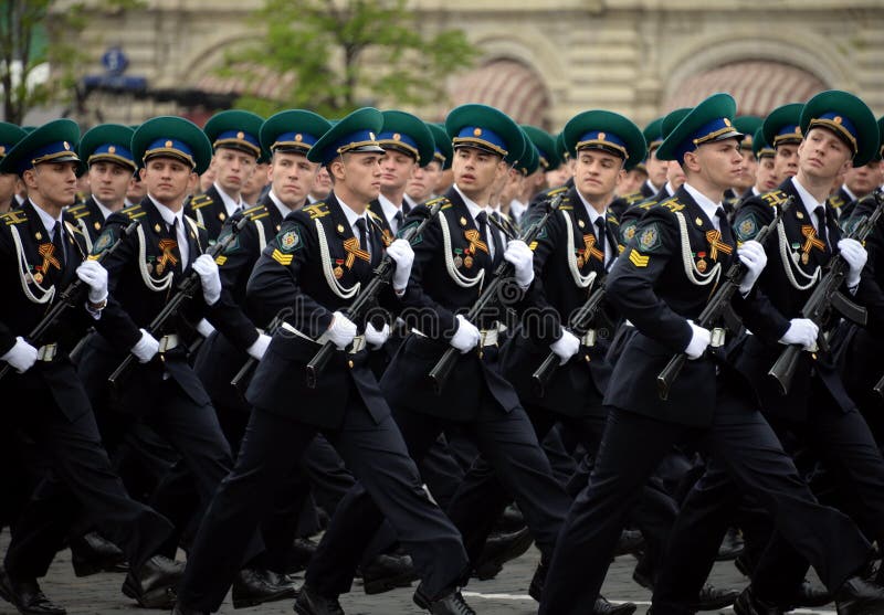 Cadets of the Moscow Frontier Institute of the Federal Security Service of Russia at the dress rehearsal of the parade. MOSCOW, RUSSIA MAY 6, 2018: Cadets of royalty free stock images Cadets of the Moscow Frontier Institute of the Federal Security Service of Russia at the dress rehearsal of the parade. MOSCOW, RUSSIA MAY 6, 2018: Cadets of royalty free stock images