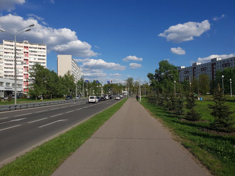 Moscow, Russia - May 08. 2018. cityscape on Sosnovaya Alley in Zelenograd royalty free stock image Moscow, Russia - May 08. 2018. cityscape on Sosnovaya Alley in Zelenograd royalty free stock image