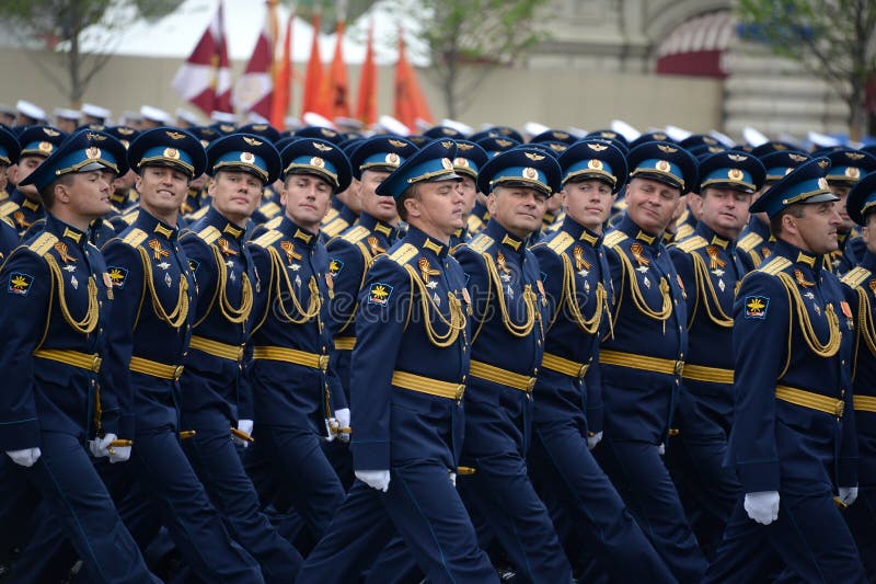 Officers of the air force Academy named after Professor N. E. Zhukovsky and Y. A. Gagarin during the parade on red square in honor. MOSCOW, RUSSIA - MAY 9, 2019 royalty free stock images Officers of the air force Academy named after Professor N. E. Zhukovsky and Y. A. Gagarin during the parade on red square in honor. MOSCOW, RUSSIA - MAY 9, 2019 royalty free stock images