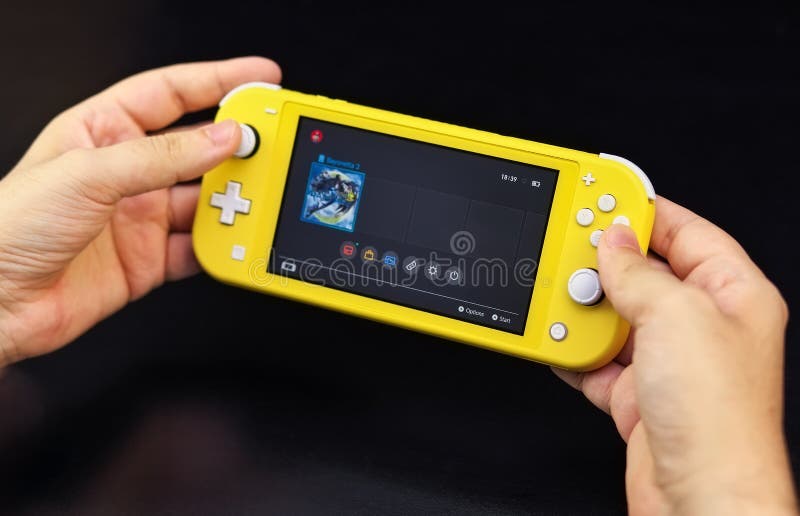 MOSCOW, RUSSIA - October 10, 2019: Nintendo Switch Lite is Nintendo`s latest entry into handheld gaming. Priced at $199.99