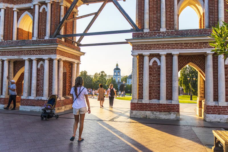 Moscow, Russia - 08.07.2023 - people enjoying day out at Tsaritsyno Museum-Reserve. City