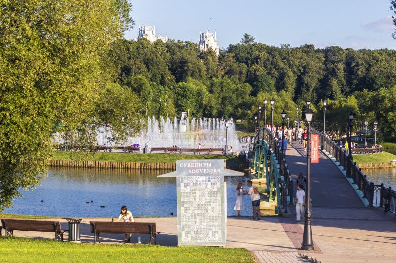 Moscow, Russia - 08.07.2023 - people enjoying day out at Tsaritsyno Museum-Reserve. City