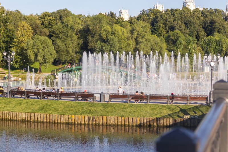 Moscow, Russia - 08.07.2023 - people enjoying day out at Tsaritsyno Museum-Reserve. City