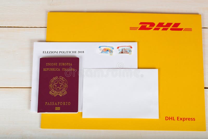 Moscow, Russian Federation.02/14/2018. Electoral package for Italian residents abroad,. Moscow, Russian Federation.02/14/2018. Electoral package for Italian stock photo Moscow, Russian Federation.02/14/2018. Electoral package for Italian residents abroad,. Moscow, Russian Federation.02/14/2018. Electoral package for Italian stock photo