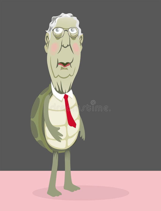 Cartoon caricature of Senator Mitch McConnell as a turtle in a red tie.