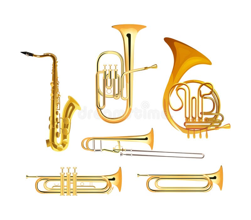 Mosiężnego wiatru orkiestry instrumenty muzyczni ilustracja wektor Mosiężnego wiatru orkiestry instrumenty muzyczni ilustracja wektor