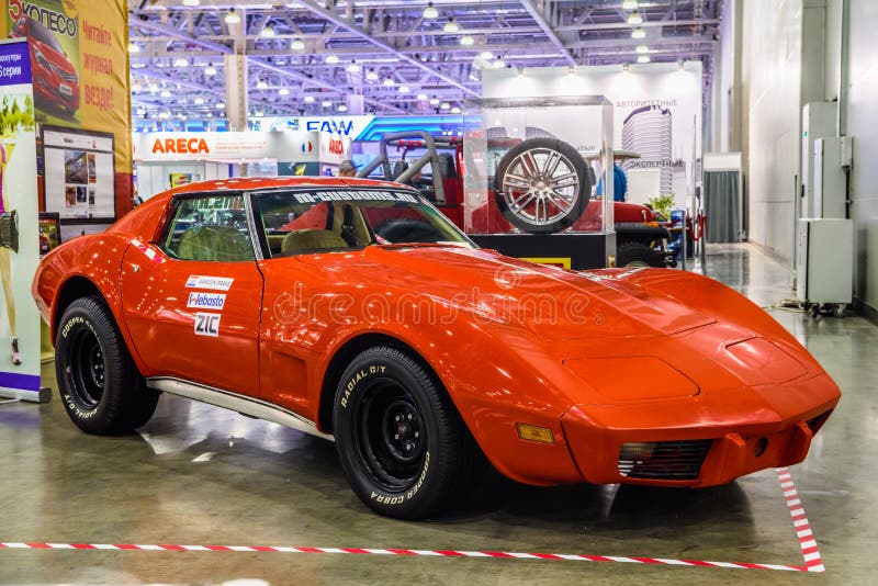 MOSCOW - AUG 2016: Chevrolet Corvette C3 1967 presented at MIAS Moscow International Automobile Salon on August 20, 2016 in Moscow, Russia. MOSCOW - AUG 2016: Chevrolet Corvette C3 1967 presented at MIAS Moscow International Automobile Salon on August 20, 2016 in Moscow, Russia.