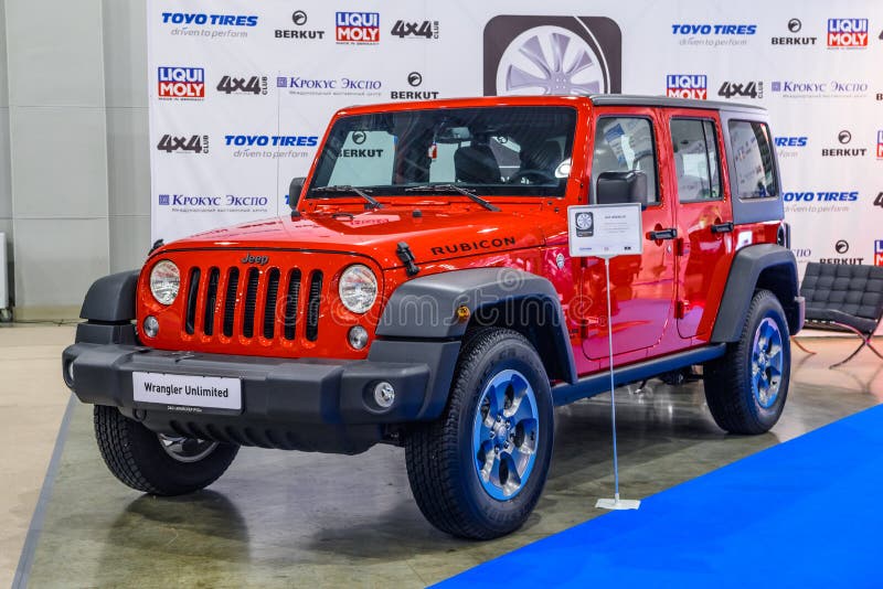 MOSCOW - AUG 2016: Jeep Wrangler JK presented at MIAS Moscow International Automobile Salon on August 20, 2016 in Moscow, Russia. MOSCOW - AUG 2016: Jeep Wrangler JK presented at MIAS Moscow International Automobile Salon on August 20, 2016 in Moscow, Russia.