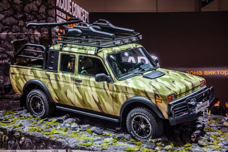 MOSCOW - AUG 2016: VAZ-2329 LADA 4x4 Pickup presented at MIAS Moscow International Automobile Salon on August 20, 2016 in Moscow, Russia. MOSCOW - AUG 2016: VAZ-2329 LADA 4x4 Pickup presented at MIAS Moscow International Automobile Salon on August 20, 2016 in Moscow, Russia.