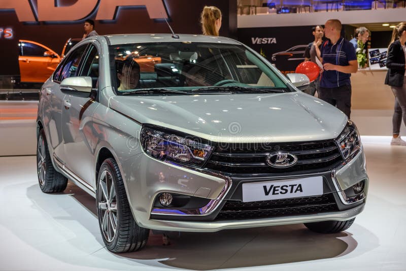 MOSCOW - AUG 2016: VAZ LADA Vesta presented at MIAS Moscow International Automobile Salon on August 20, 2016 in Moscow, Russia. MOSCOW - AUG 2016: VAZ LADA Vesta presented at MIAS Moscow International Automobile Salon on August 20, 2016 in Moscow, Russia.