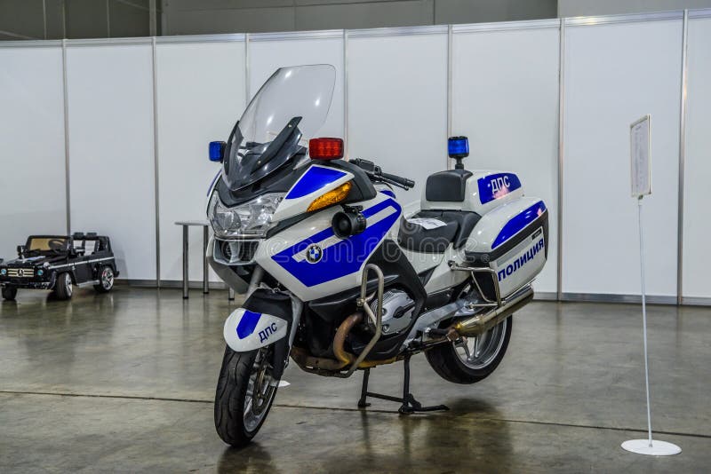 MOSCOW - AUG 2016: police bike BMW K 1600 GT presented at MIAS Moscow International Automobile Salon on August 20, 2016 in Moscow, Russia. MOSCOW - AUG 2016: police bike BMW K 1600 GT presented at MIAS Moscow International Automobile Salon on August 20, 2016 in Moscow, Russia.