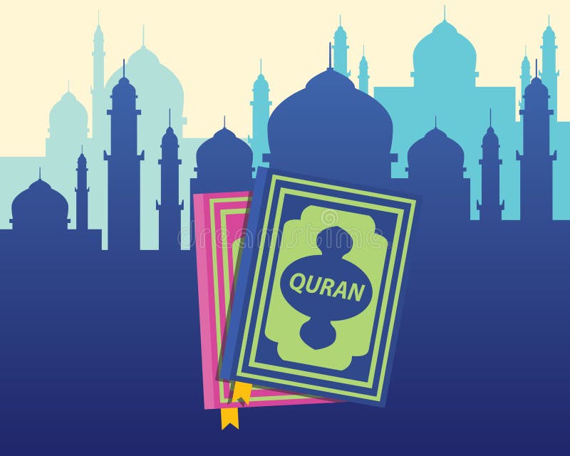 Moslemische Bücher des Quranislams mit flachem Artvektor stock abbildung Moslemische Bücher des Quranislams mit flachem Artvektor stock abbildung