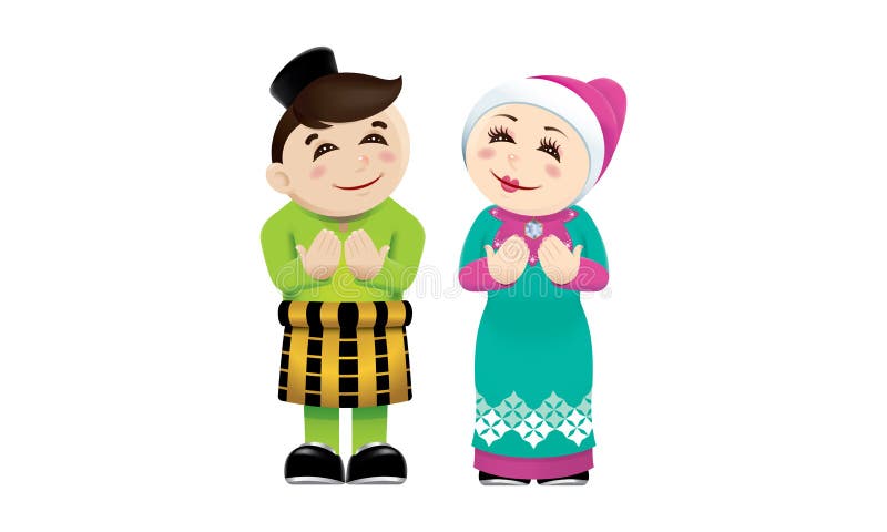 Moslemischer Junge und Mädchen mit betendem Beitrag lizenzfreie abbildung Moslemischer Junge und Mädchen mit betendem Beitrag lizenzfreie abbildung