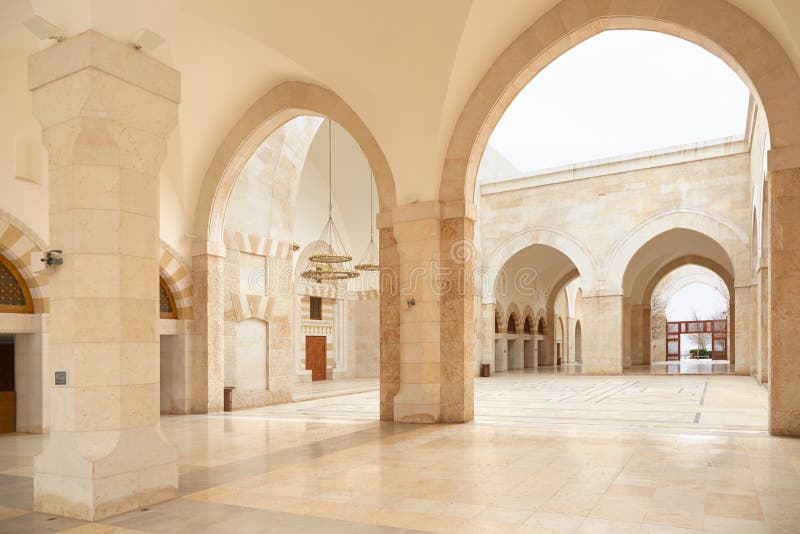 King Hussein Bin Talal mosque arcade in Amman, Jordan