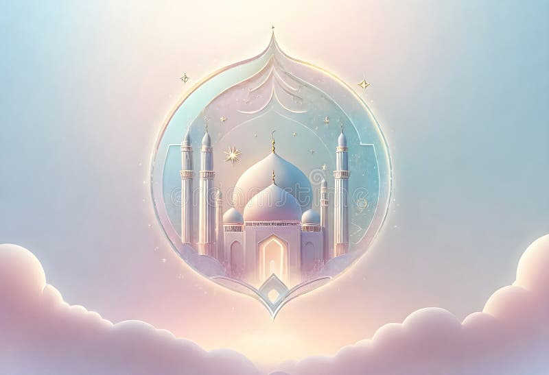 AI generated of a blue mosque with a pink sky and a blue background. AI generated of a blue mosque with a pink sky and a blue background