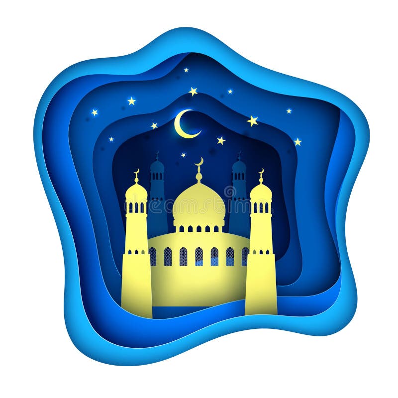 Mosquée de décoration de kareem de Ramadan de coupe de papier de vecteur illustration libre de droits Mosquée de décoration de kareem de Ramadan de coupe de papier de vecteur illustration libre de droits