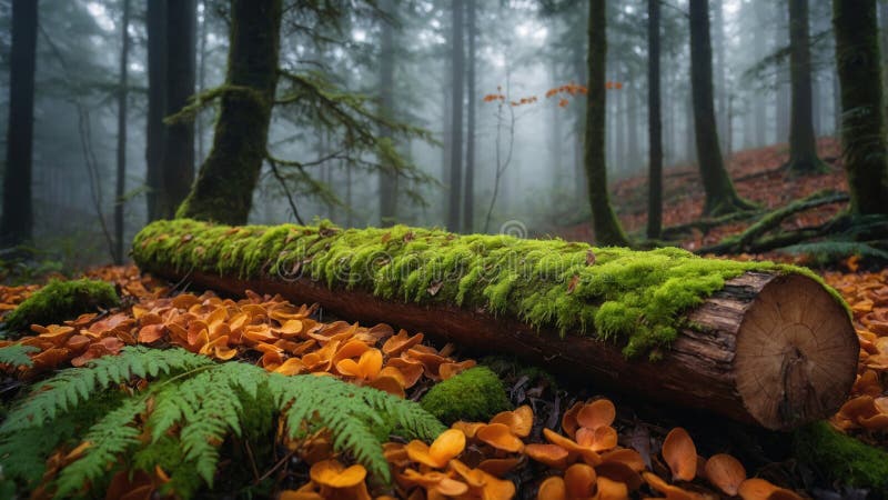MossCovered Log in Nebelwald stock abbildung