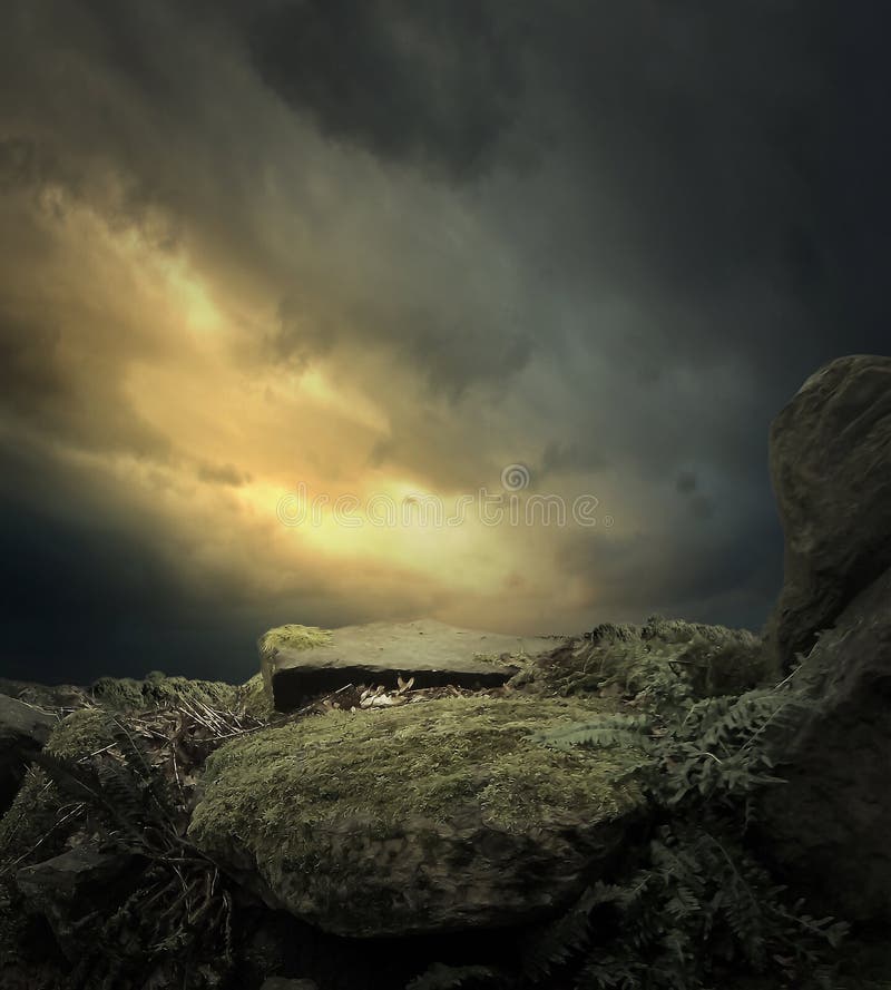 Mossy Rock Background and Beautiful Sky Stock Photo - Image of sunrise,  storm: 216227592