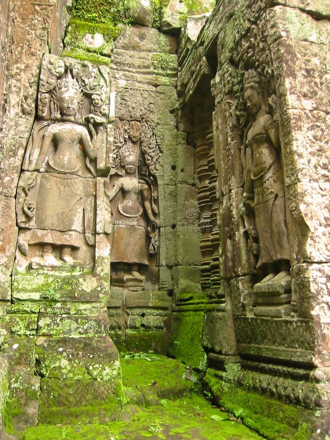 Mossy stones angkor wat temple ruins Cambodia