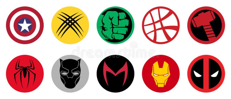 Most famous superheroes Marvel logos