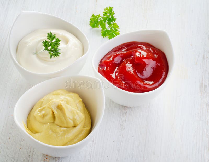 Mosterd, Ketchup En Mayonaise Stock Afbeelding Image of kruid