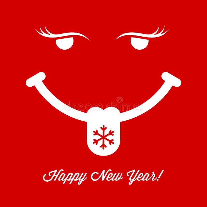 Mostrando a cara de sorriso da língua no fundo vermelho Natal e tampa do cartão do ano novo Ilustra??o do vetor ilustração royalty free Mostrando a cara de sorriso da língua no fundo vermelho Natal e tampa do cartão do ano novo Ilustra??o do vetor ilustração royalty free