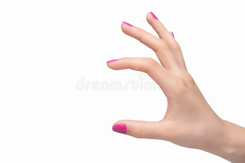 Mostrar el tamaño. Primer de la mano femenina que gesticula mientras que isolat foto de archivo Mostrar el tamaño. Primer de la mano femenina que gesticula mientras que isolat foto de archivo