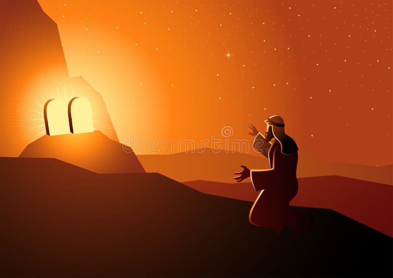 Biblical vector illustration series, Moses received the Ten Commandments. Biblical vector illustration series, Moses received the Ten Commandments