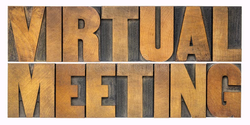 Mot de réunion virtuelle abstrait dans le type bois photographie stock libre de droits