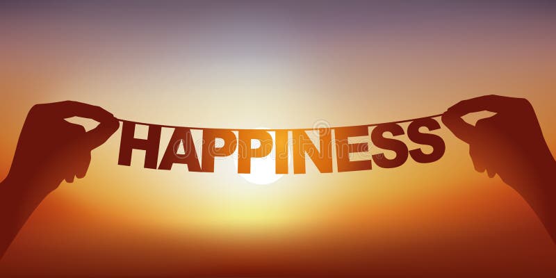Concept of Being Happy with Hands Holding a Banner on Which is Written the Word Happiness. Stock Image - Image of present, calm: 141984449