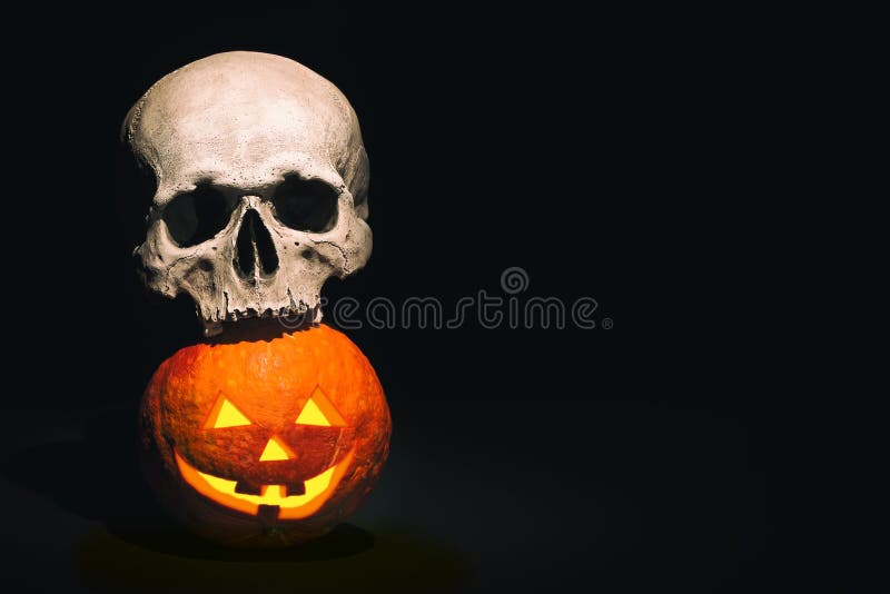 mot slagträn spökade fulla halloween plats för husmoonpumpa Mänsklig skalle på allhelgonaaftonpumpa på bakgrund för mörk svart Fr royaltyfri bild mot slagträn spökade fulla halloween plats för husmoonpumpa Mänsklig skalle på allhelgonaaftonpumpa på bakgrund för mörk svart Fr royaltyfri bild
