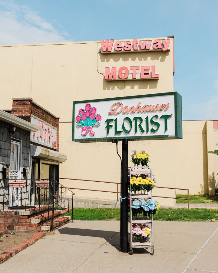 Motel and Florist signs, in Astoria, Queens, New York City. Motel and Florist signs, in Astoria, Queens, New York City