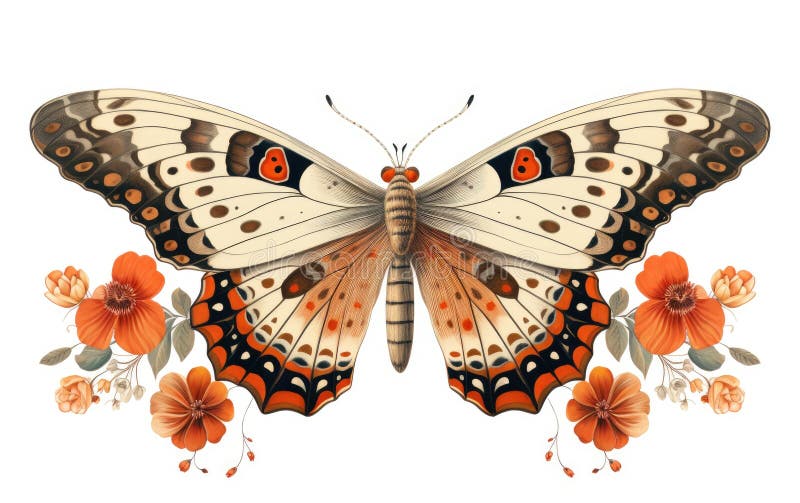 A Moth with Delicate Patterns on Its Wings Resting on a Flower -Generative Ai royalty free stock image