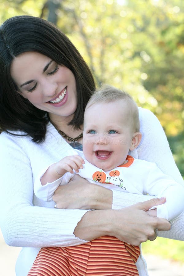 Mother and Baby Boy with Leaves Fall Theme Stock Photo Image of