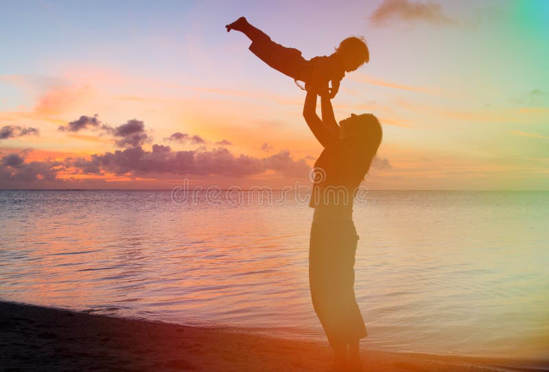 Mother and Baby Fun at Sunset Beach Stock Photo Image of motherhood