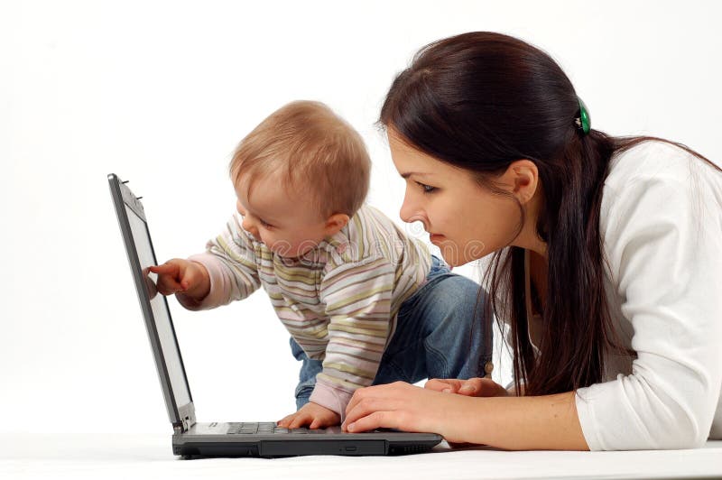 Mother and baby with laptop