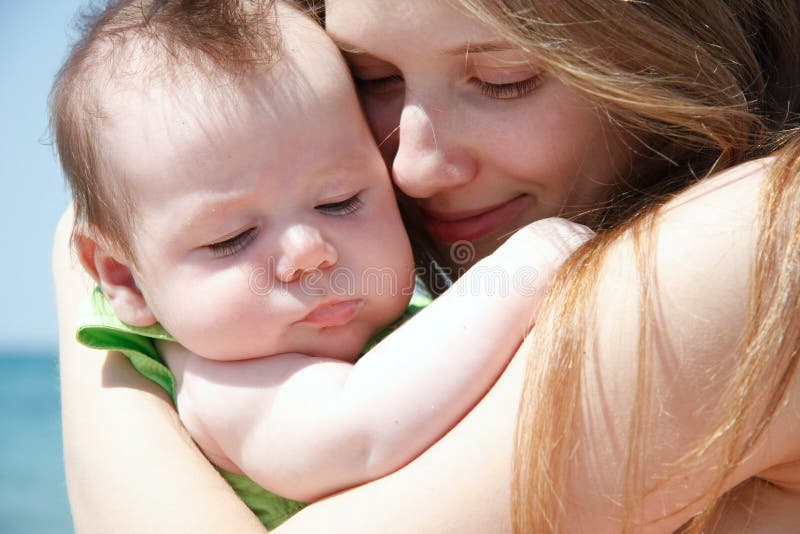 Mother and baby on nature