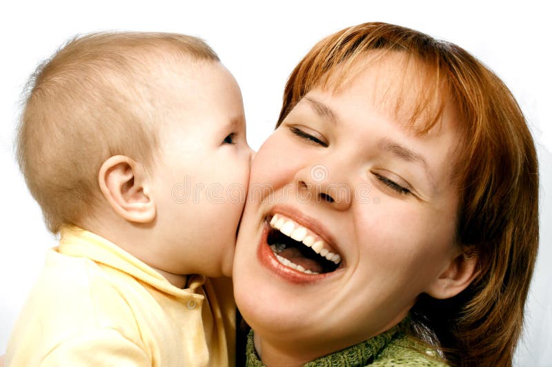 Mother and baby on white