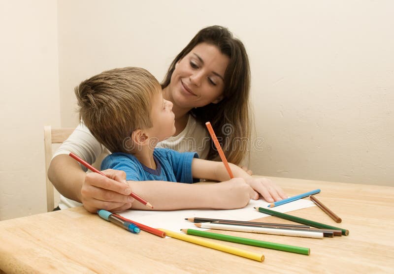 Mother and child drawing.