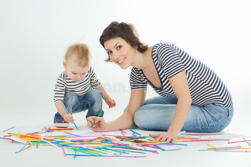 Mother and child are drawing