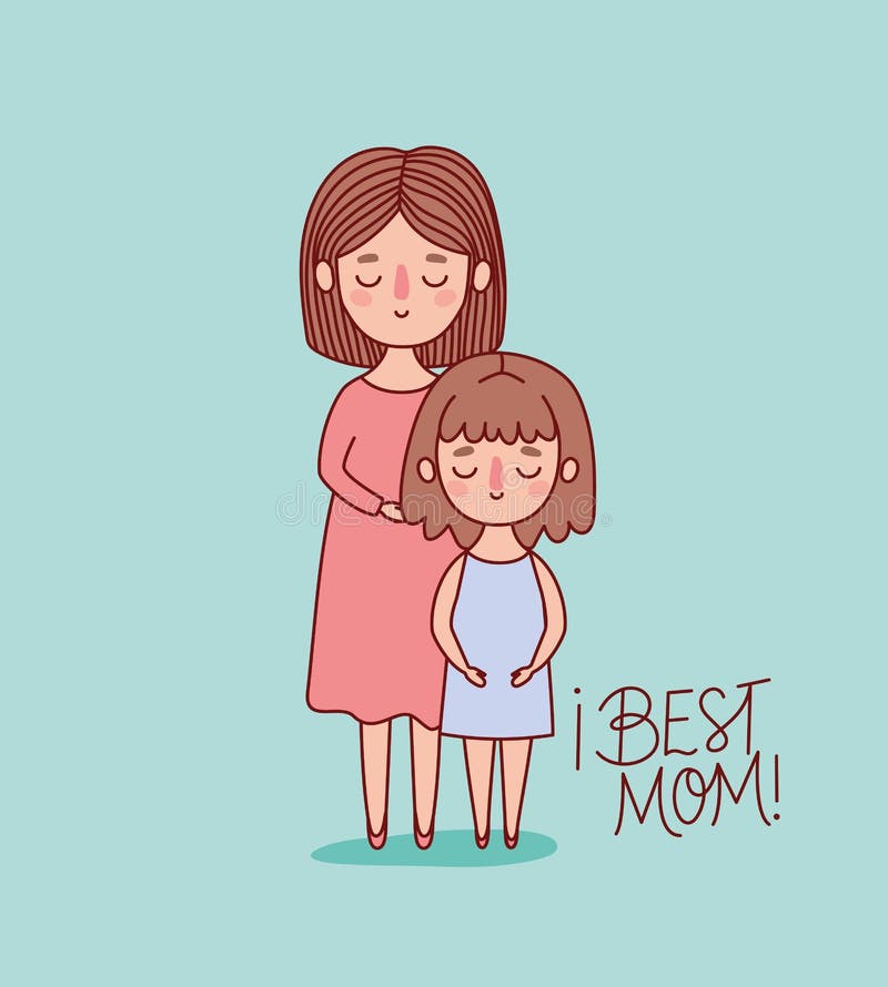Mother and Daughter Cartoon with Best Mom Text Vector Design Stock Vector -  Illustration of avatar, holiday: 176319709