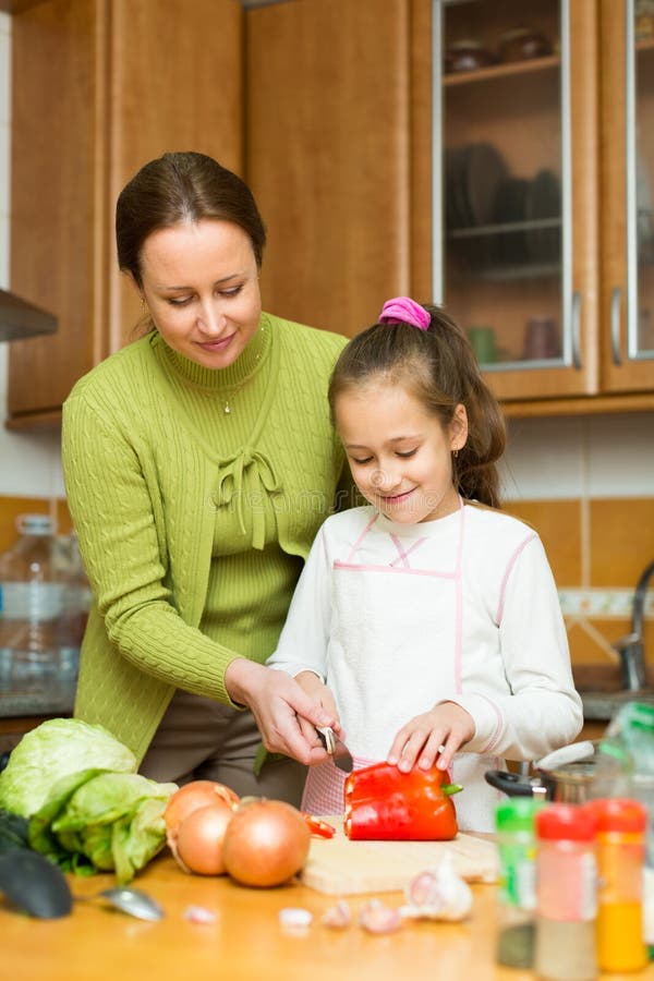 Mother With Daughter Cooking At Kitchen Stock Image Image Of Recipe Potatoes 49236905 