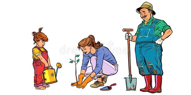 Mother, Daughter and Grandfather Work in the Garden. Family Plan Stock Vector - Illustration of hobby, leisure: 137434930 Mother, Daughter and Grandfather Work in the Garden. Family Plan Stock Vector - Illustration of hobby, leisure: 137434930