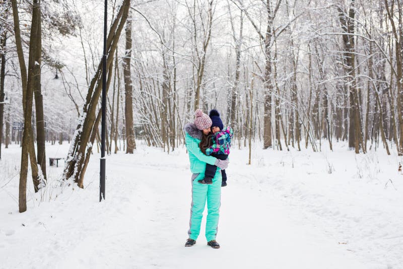 Mother and Daughter Having Fun in the Winter Park Stock Image Image