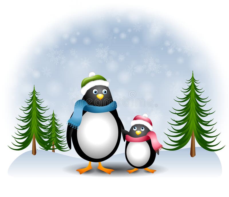 Mother Daughter Penguins 2 stock illustration