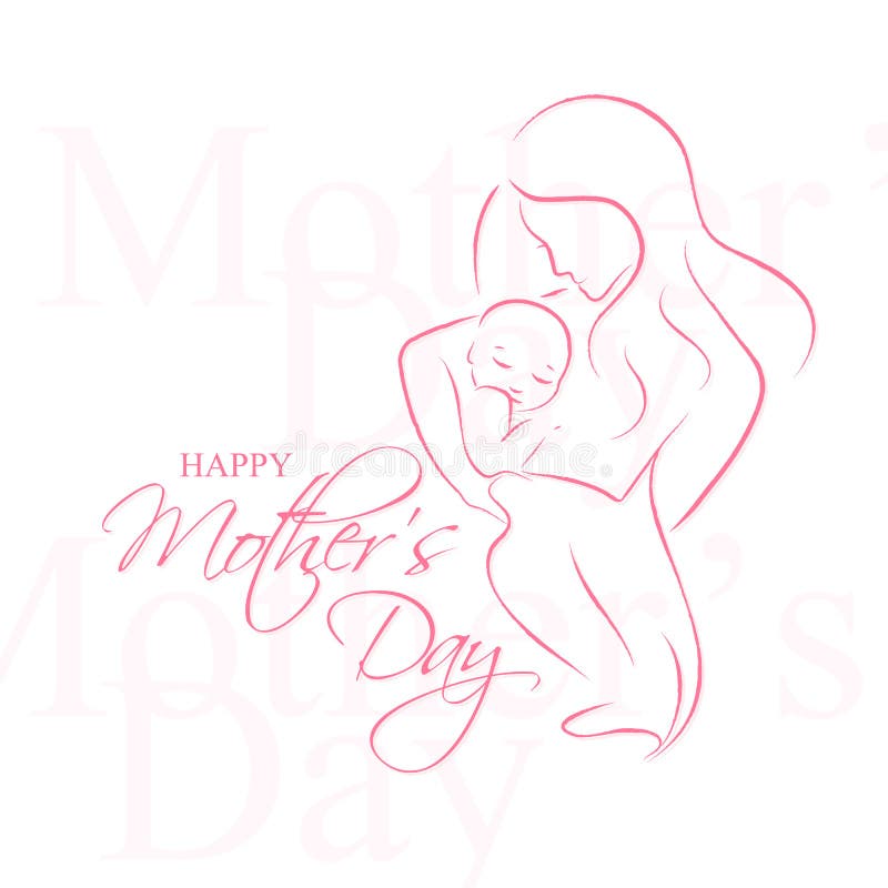 Mother' Day - Elegant vector layout with contoured mother an child silhouette stock illustration Mother' Day - Elegant vector layout with contoured mother an child silhouette stock illustration