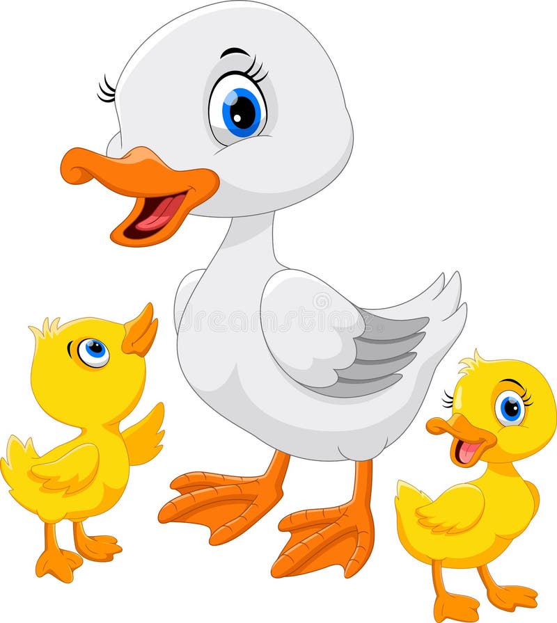 Illustration of mother duck with her two little cute ducklings isolated on white background. Illustration of mother duck with her two little cute ducklings isolated on white background