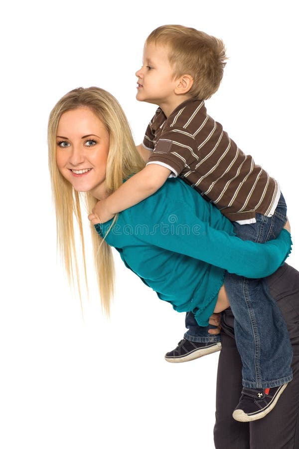 Portrait of young mother giving her son a piggyback ride, Stock Photo,  Picture And Royalty Free Image. Pic. WES-DGOF00925