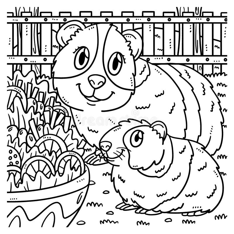Mother Guinea Pig and Baby Guinea Pig Coloring Stock Vector