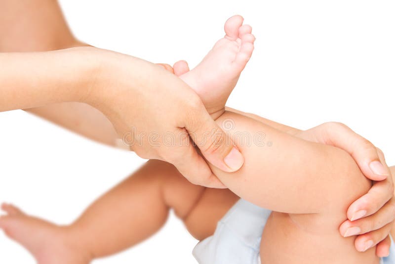 Mother hand massaging leg and foot